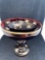 Bristol style red glass compote w/ hand painted floral decor, 11.25