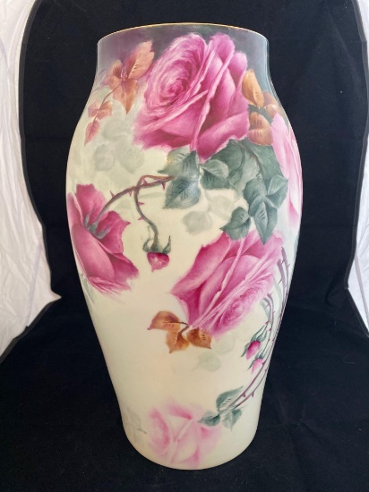 T. V. Limoges France 15.5" vase hand painted & signed C. Resmer 1915