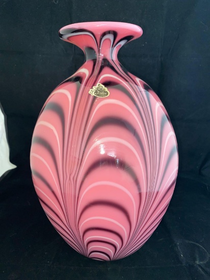 1975 Fenton 13" vase, #232/450, initialed by artist