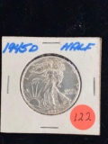 1945-D Walking Liberty silver half dollar.