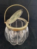 Signed Baccarat glass jar w/ metal lid, 5