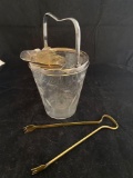 Hawkes glass ice bucket & ice tongs.