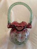 Fenton basket, hand painted by T. Gaskins, #50/1750, 7 1/2