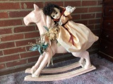 Paper Mache Rocking Horse with Plastic Doll