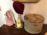 Hat Holder, Floral Hat Box, Red Hat, Plastic Doll