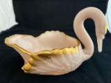Cambridge glass swan bowl w/ Stern & Mann sticker, 8.5
