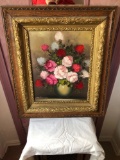 Roses and Vase Still Life Oil on Canvas Signed C. Robinson