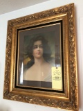 Gold Wood Framed Print on Canvas Woman Portrait