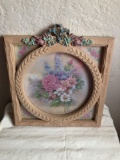 Vintage Ava Freeman Pink Floral Wall Art Homco Frame