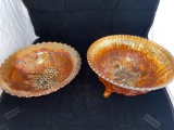 (2) Carnival glass bowls (grape & cable and roses patterns)