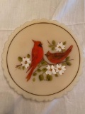 1982 Fenton cardinals plate, hand painted by Louise Piper.