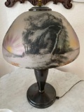 Unsigned table lamp w/ reverse painted 14