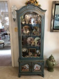 Blue China Cabinet with Floral Pattern and Man and Woman Scene