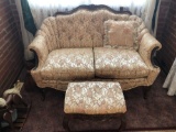 Victorian Floral Upholstered Love Seat with Footrest
