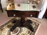 Large Claw Foot Single Drawer Table with Glass Pulls and Mirrored Top