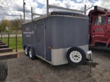 1999 US cargo box trailer, 14 ft., rear barn doors, ladder rack and spare tire