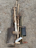 Garden tools, corn jabber, pitch forks, shovels