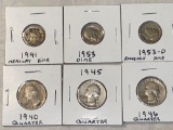 (3) Washington silver quarters (1940, 1945, 1946) & (4) silver dimes (1941, 1953, 1953-D).