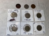 (2) Shield nickels (1866, 188?) and (7) Liberty V nickels.