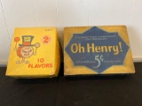 (2) Old empty candy boxes.