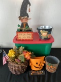 Halloween decorations, plastic storage tote.