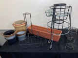 Metal planter stands, planters.