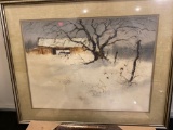 Signed Ed Gifford 1968 (Bath, Ohio) original painting of shed, unused picture frame.