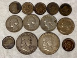 Silver coins incl. Halves (1953-D, 1963), Quarters (1952-D, 1957, 1964 P& D)...