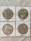 (4) Peace silver dollars (1923, 1923-S, 1924, 1925). Bid times four.