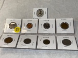 (8) Foreign coins, Virgin medal has chip on mother of pearl.