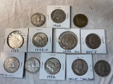 (12) Franklin silver half dollars (1951-D, 1952, 1952-D, 1953, 1953-D...