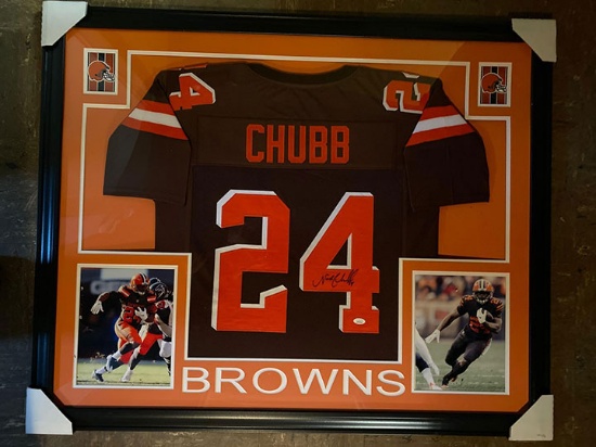 Nick Chubb signed jersey, 44 x 36 frame, JSA COA #WPP280044.