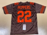 Peppers signed Browns jersey, size XL, JSA COA #WP 589964.