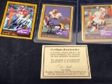 1991 Enor Corp. autographed Pro Football HOF cards (Bell, Houston, Wilson), Score Board COA.