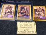 1991 Enor Corp. autographed Pro Football HOF cards (Dudley, Flaherty, Roosevelt Brown),