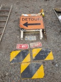 Detour sign, license plates, signs