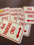 Metal Porsche parking signs, 2 plastic 4x4 signs