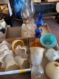 3 flats oil lamps and glass light shades