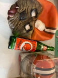 Cleveland Browns mask, signed helmet and vintage glass bottle