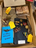 Military items, Aircorp wings, metals, World War 2 paperweight, uniform buttons from Spanish