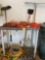 Glass jug, extension cords, tool rack, hose reel, broom