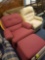 Upholstered recliner and wood framed chair with ottoman