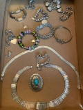 All sterling jewelry, big chunky pieces, 2 flats