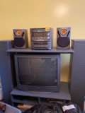 TV stand, Sharp TV, and CD player and DVD player