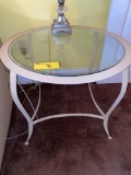 2 glass top tables matching set and 2 matching table lamps
