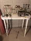 White table, clock, candlesticks, etc