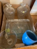 1 box glass, travel pillow and blanket, 2 real crystal jars/ice buckets
