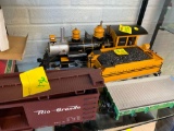 Train engine, coal car, flatbed and storage car