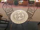 Tile top palor table with 2 metal chairs