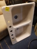 Enameled cast iron double basin sink